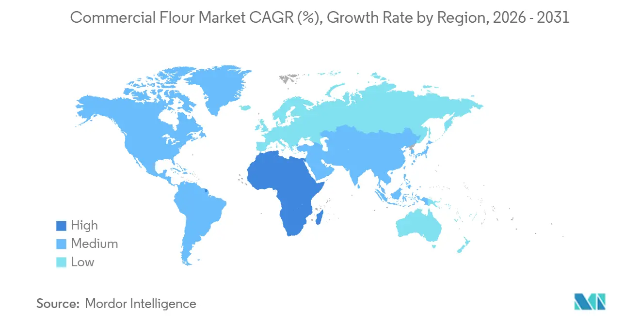 CAGR (%) do Mercado de Farinha Comercial, Taxa de Crescimento por Região