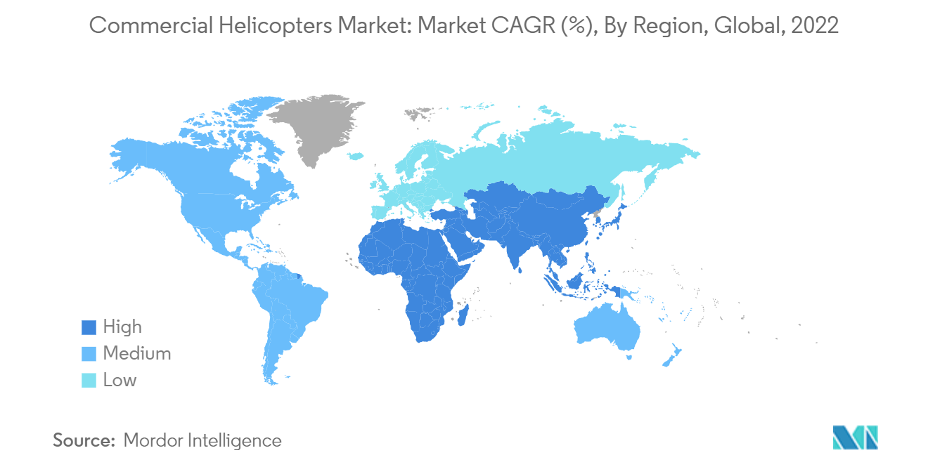 Thị trường máy bay trực thăng thương mại CAGR thị trường (%), Theo khu vực, Toàn cầu, 2022
