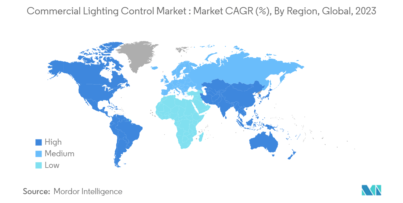 Commercial Lighting Control Market : Market CAGR (%), By Region, Global, 2023