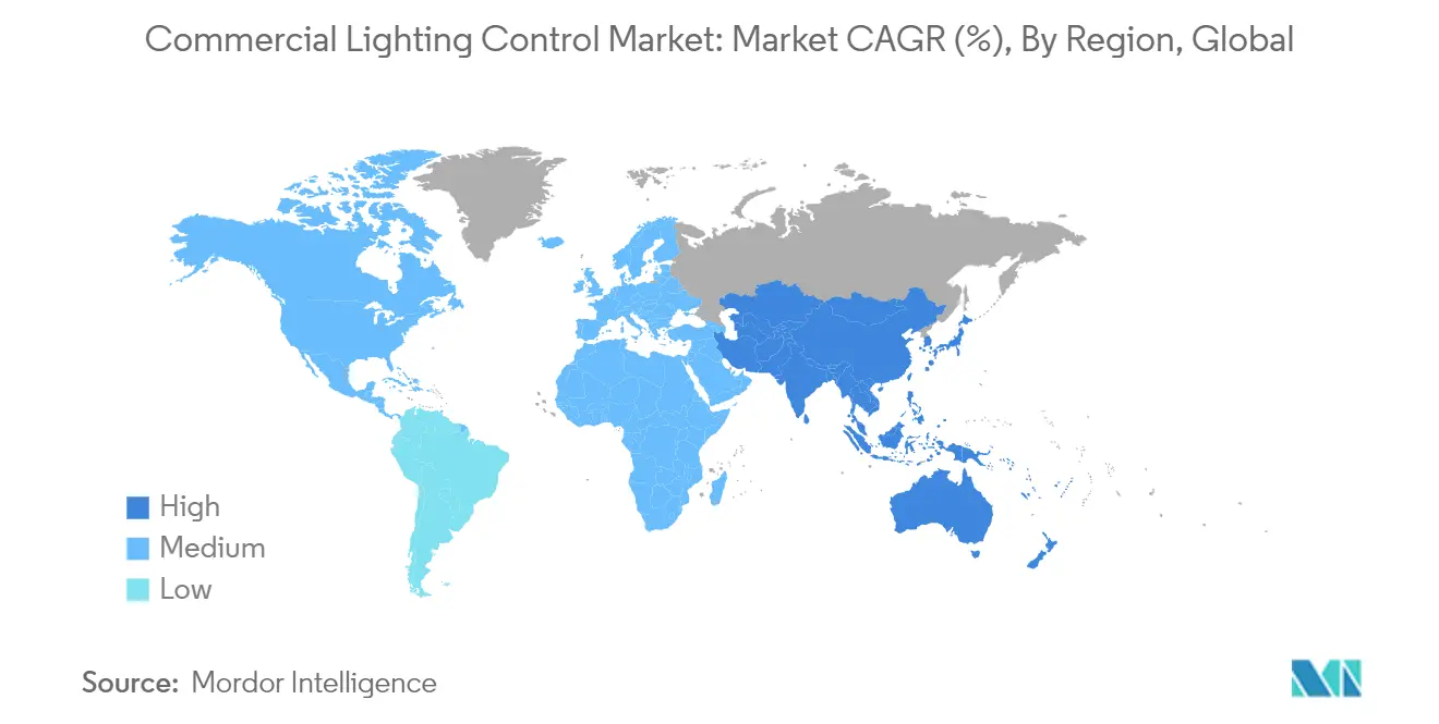 Commercial Lighting Control Market: Market CAGR (%), By Region, Global