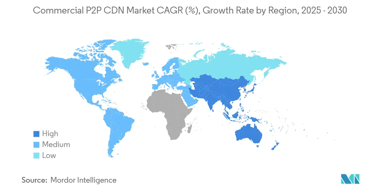 상업용 P2P CDN 바카라사이트 카지노판 CAGR(%), 지역별 성장률