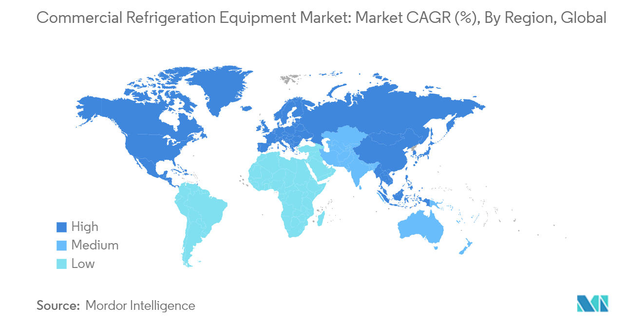 Commercial Refrigeration Equipment Market : Market CAGR (%), By Region, Global, 2023