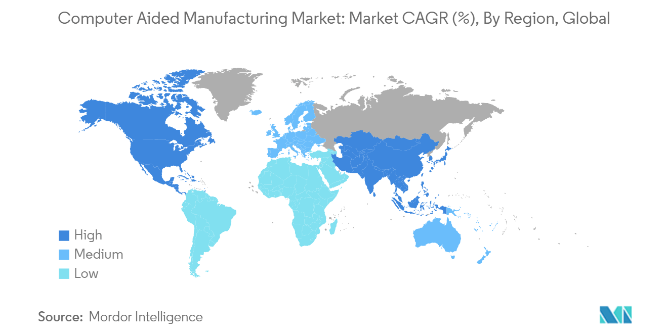 Mercado de fabricación asistida por computadora, tasa de crecimiento por región