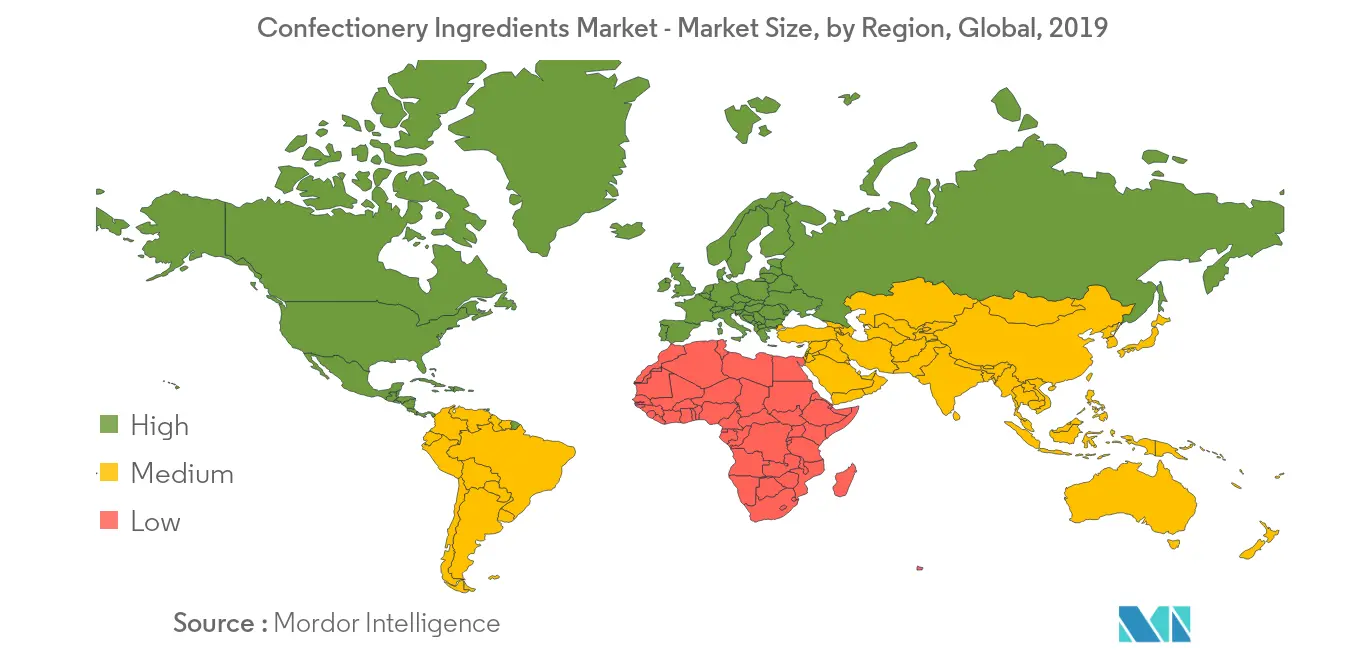 糖果市场：市场规模（%），按地区，全球，2021 年