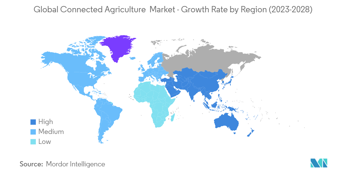 Connected Agriculture Market: Global Connected Agriculture  Market - Growth Rate by Region (2023-2028)