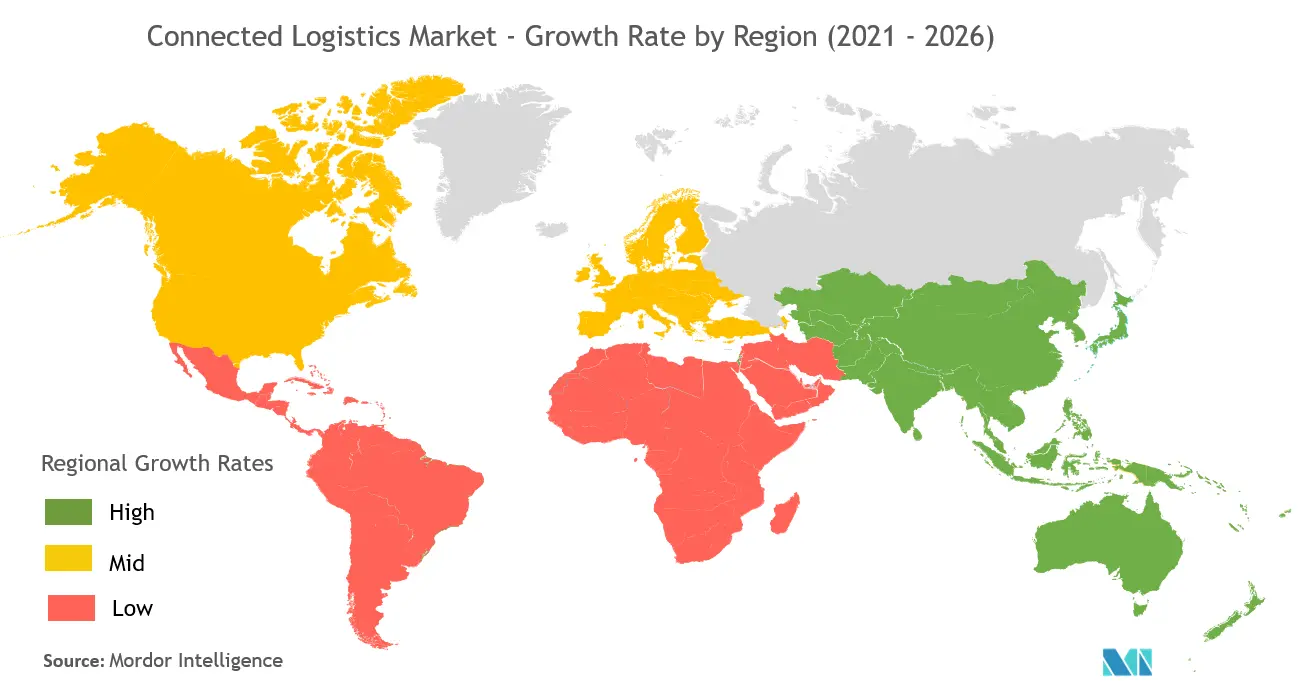 互联物流市场 - 按地区划分的增长率（2021 - 2026）