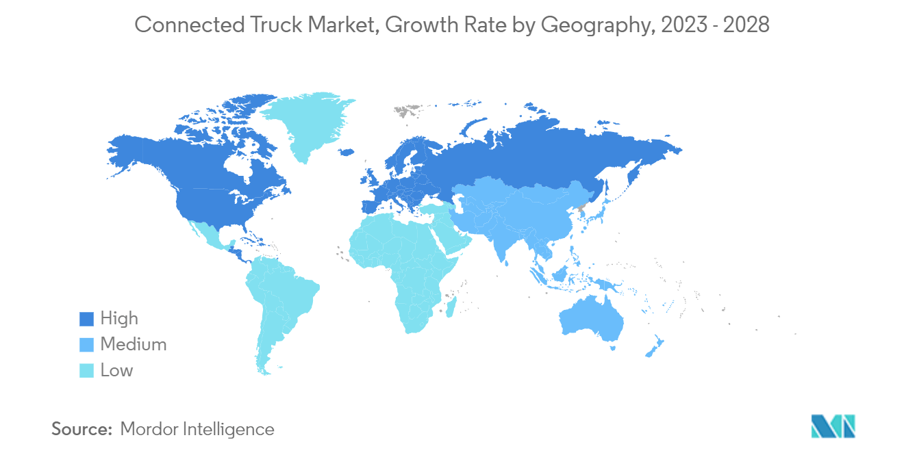 Connected Truck Market, Growth Rate by Geography, 2023 - 2028