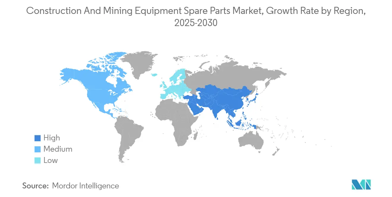 Construction And Mining Equipment Spare Parts Market, Growth Rate by Region, 2025-2030