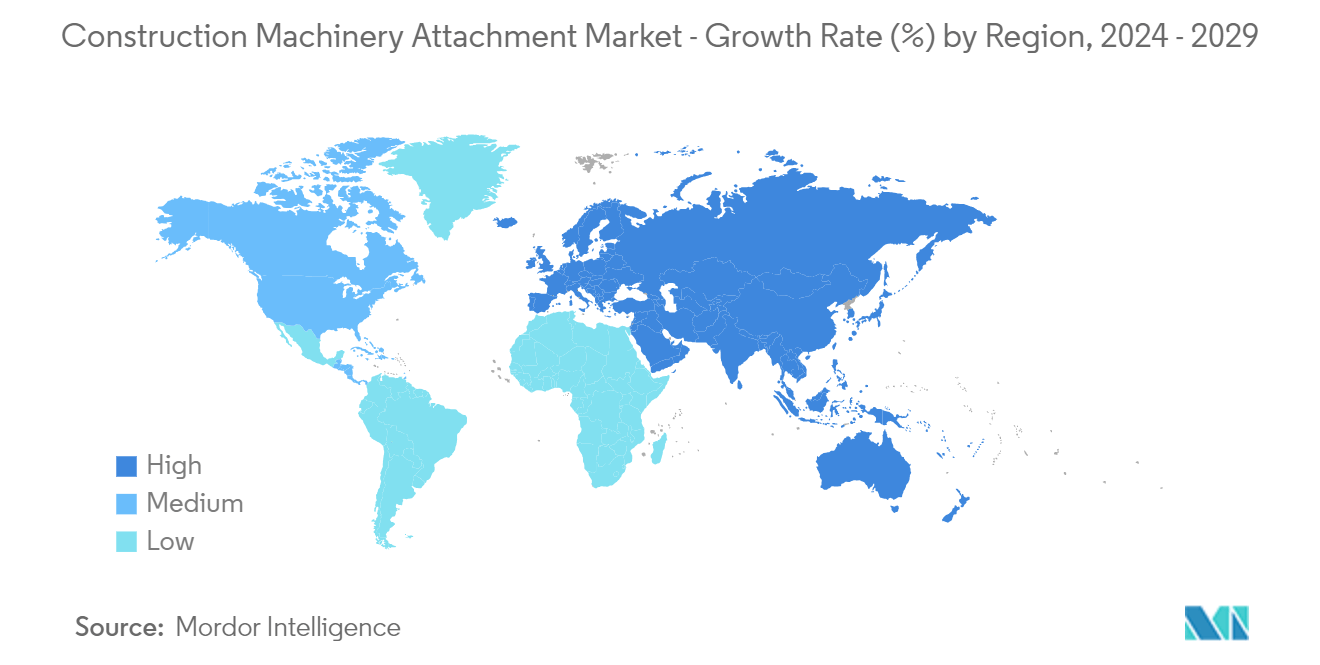 Construction Machinery Attachment Market - Growth Rate (%) by Region, 2024 - 2029