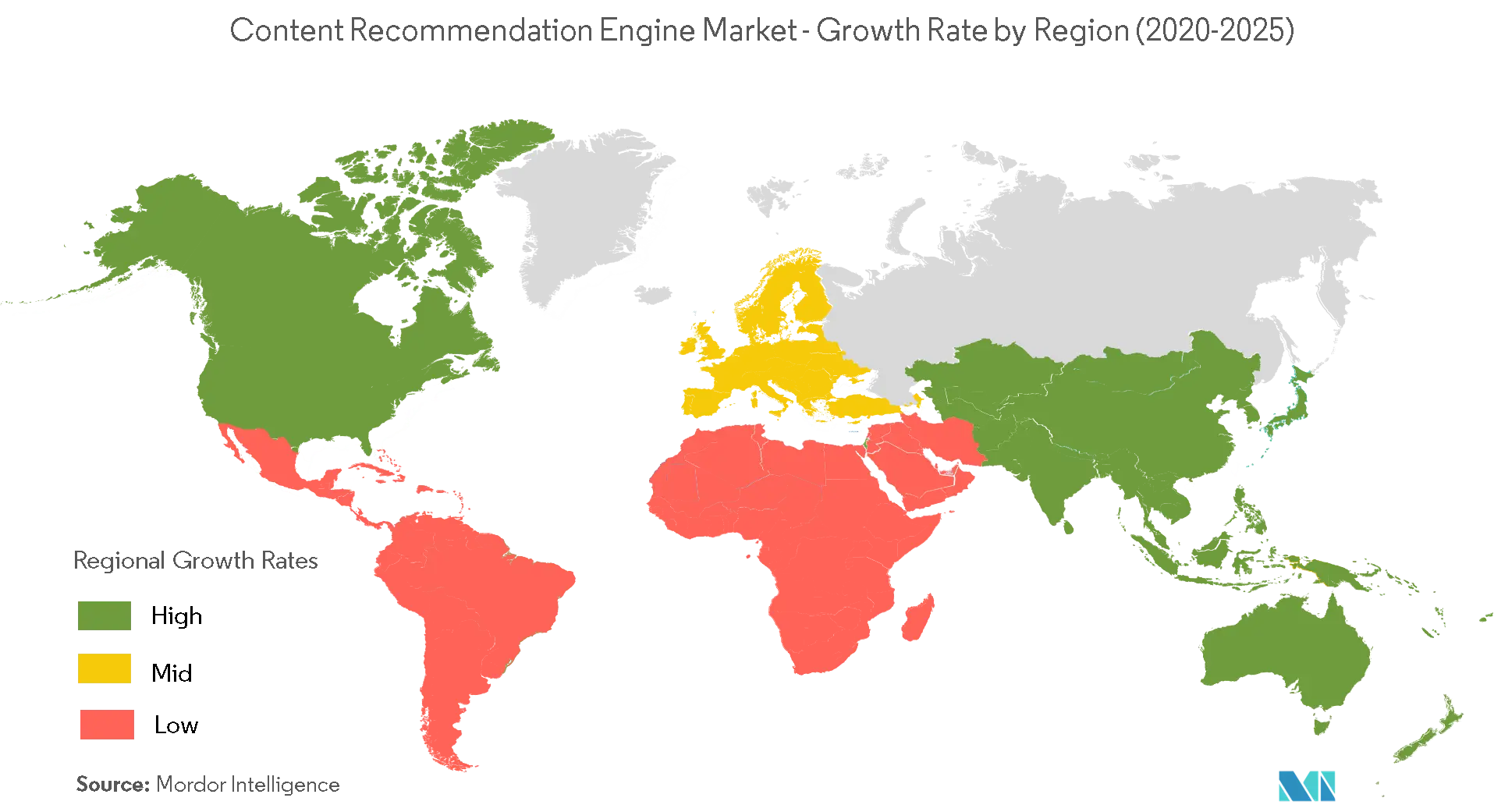 Markt für Content-Empfehlungs-Engines Wachstumsrate nach Regionen (2020-2025)