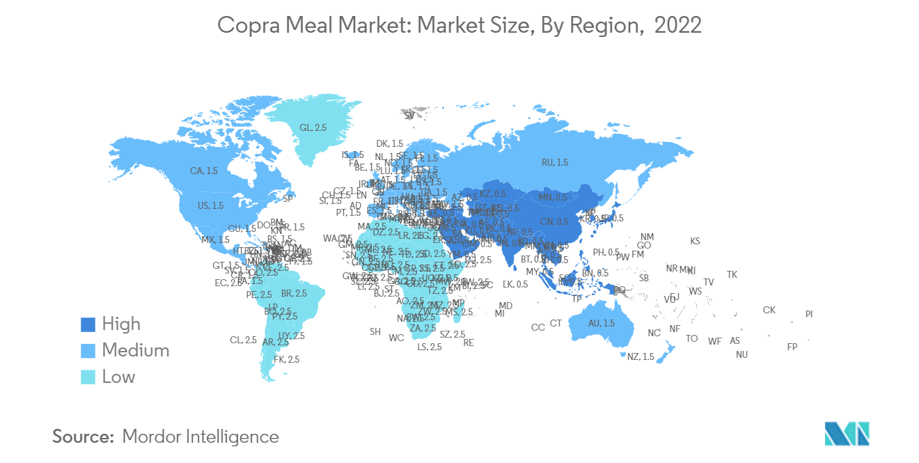 Рынок шрота из копры размер рынка по регионам, 2022 г.