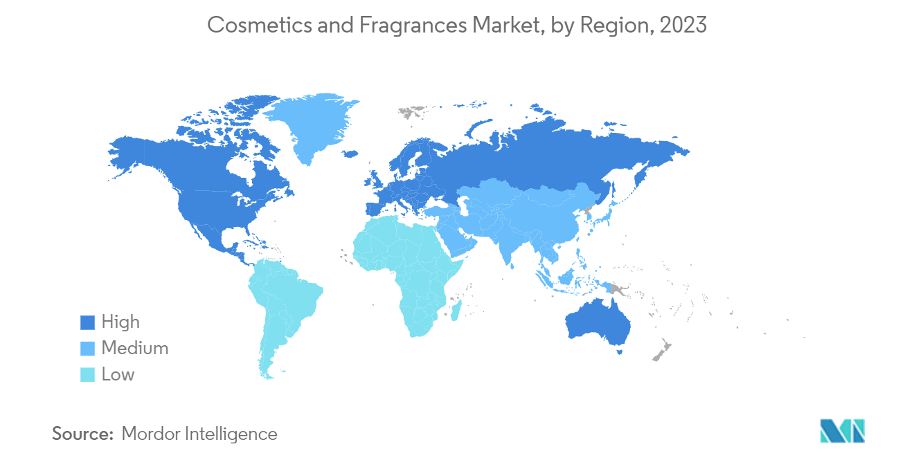 화장품 및 향수 소매 체인 시장: 화장품 및 향수 시장(지역별, 2023년)