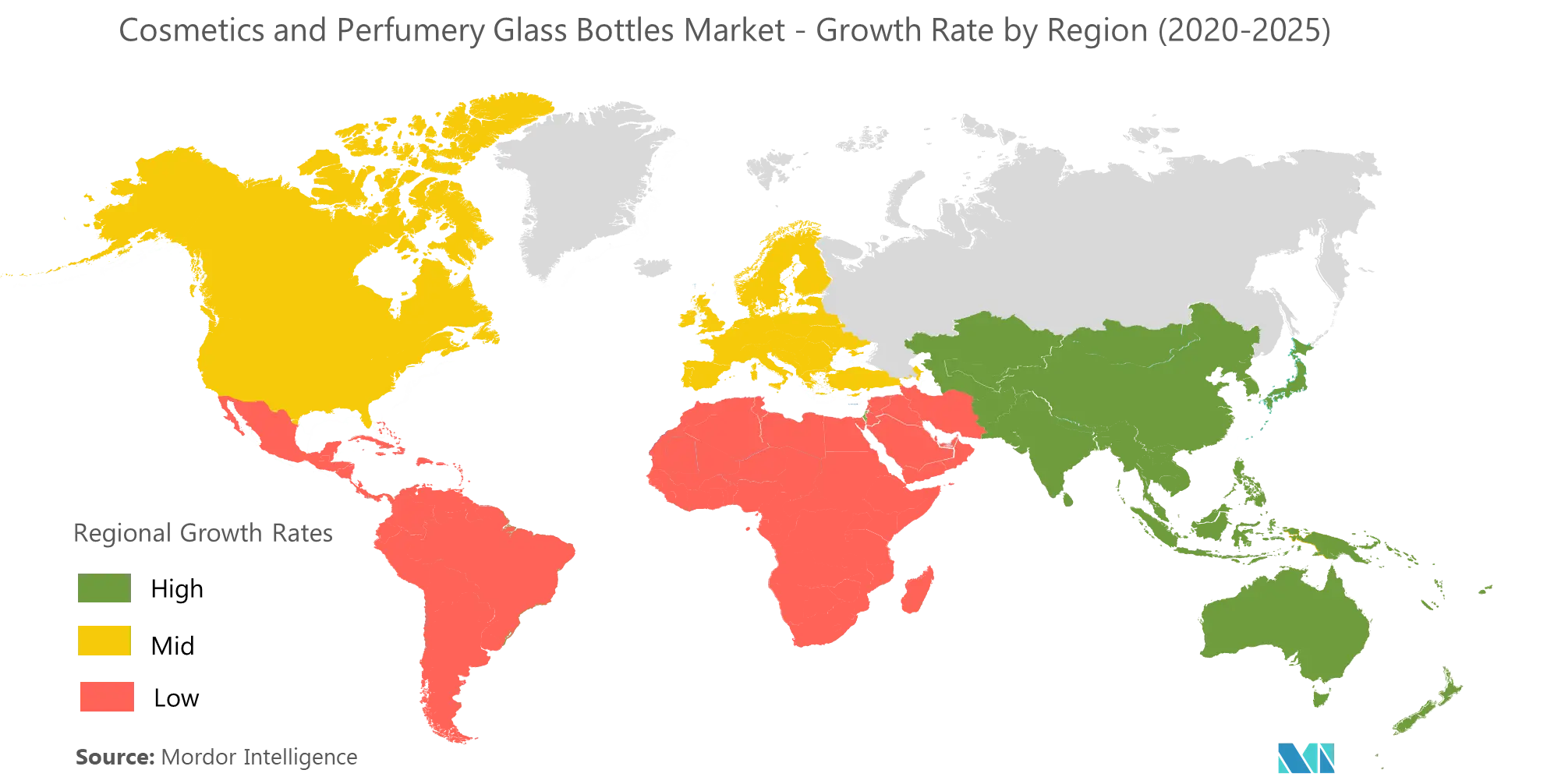 化粧品・香水用ガラス瓶市場-地域別成長率（2020-2025年）