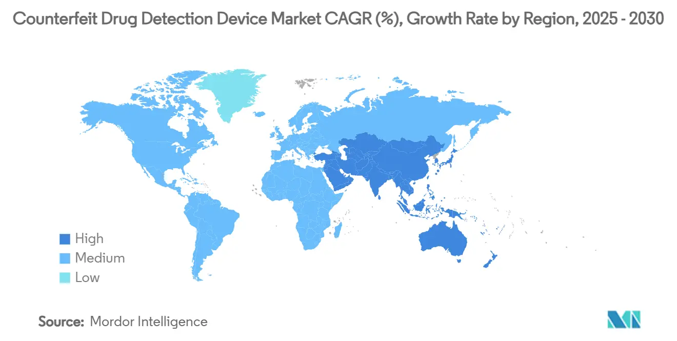 위조 약물 탐지 장치 바카라사이트 쇼미더벳 CAGR(%), 지역별 성장률
