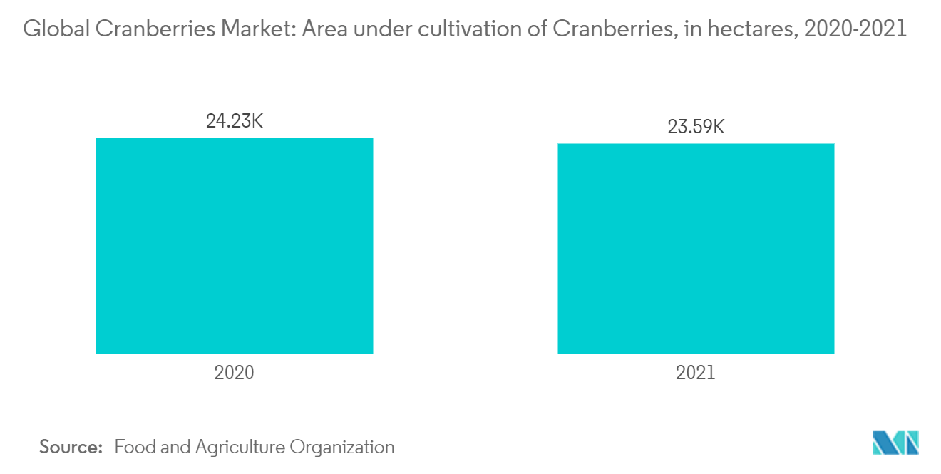 Mercado Global de Cranberries Área sob cultivo de Cranberries, em hectares, 2020-2021