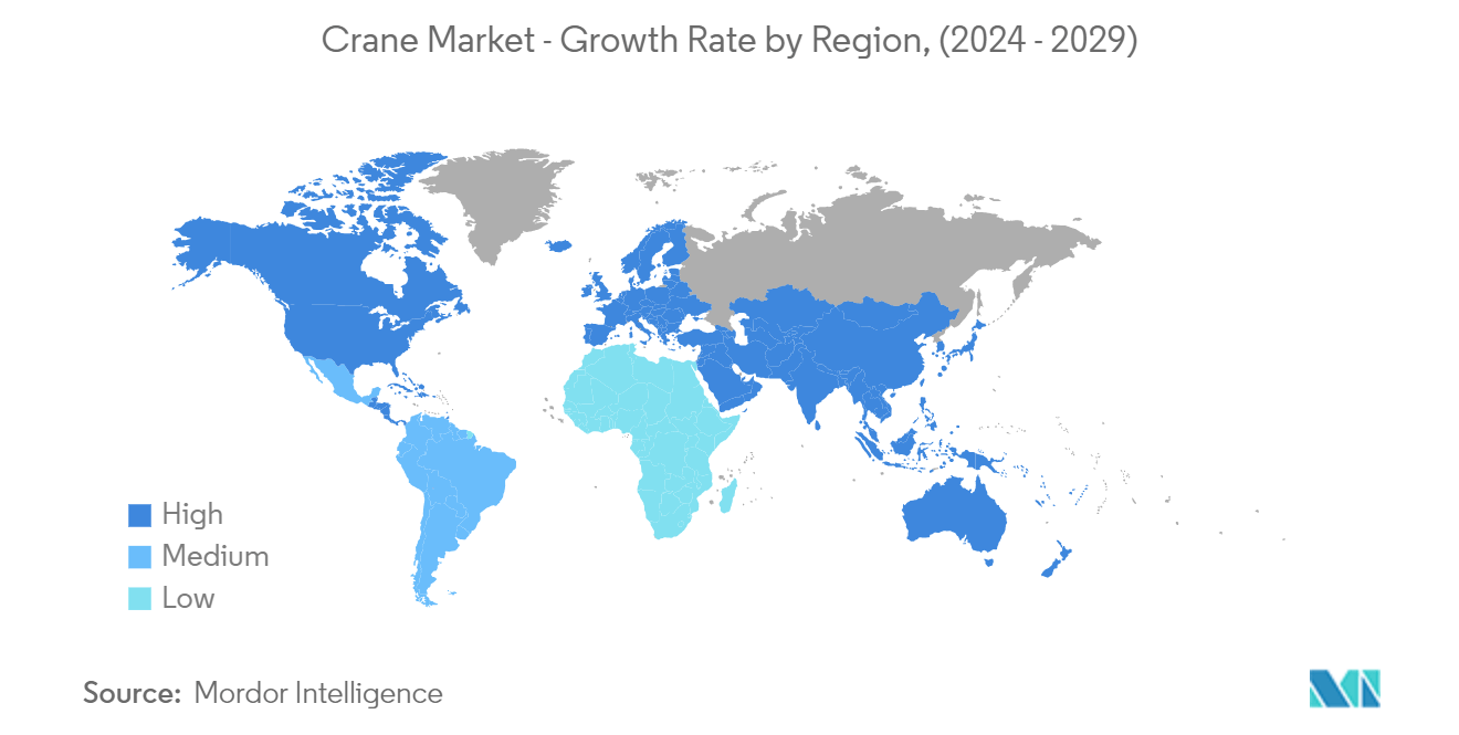 Crane Market - Growth Rate by Region, (2024 - 2029)