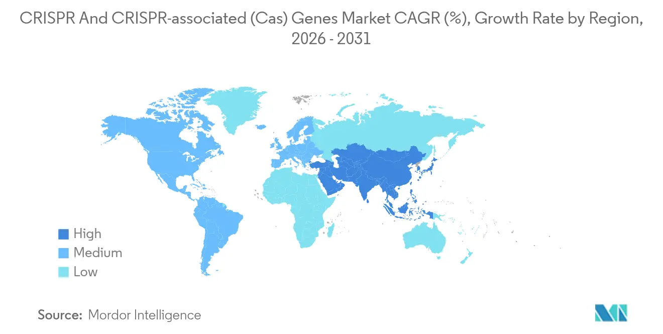 Taxa de Crescimento do Mercado de CRISPR e Genes Associados ao CRISPR (Cas) por Região