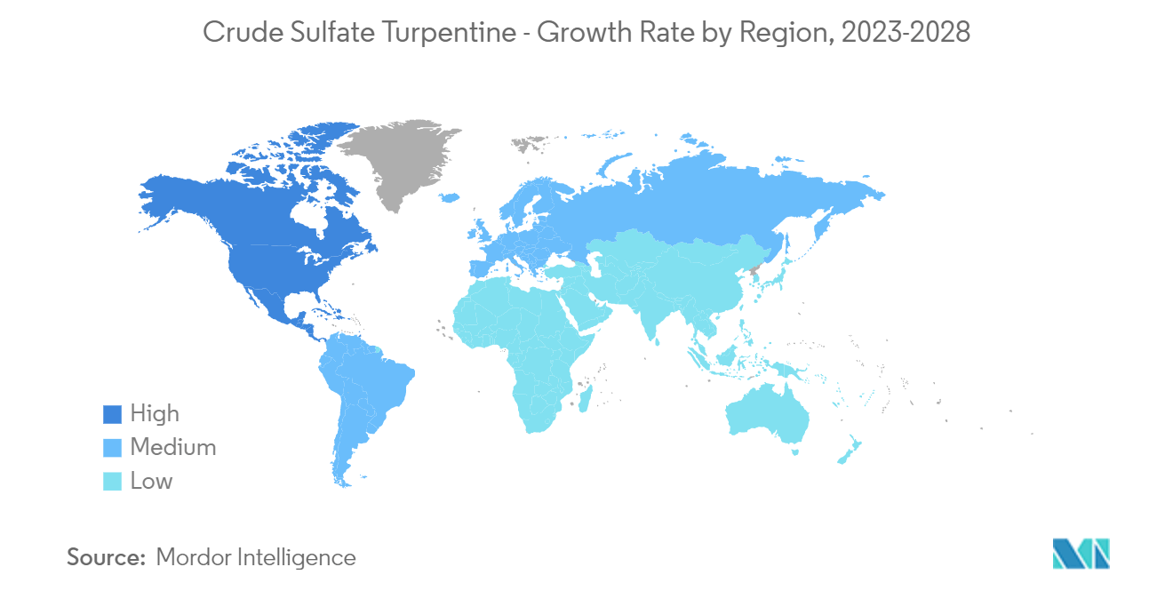 زيت التربنتين الخام - معدل النمو حسب المنطقة، 2023-2028