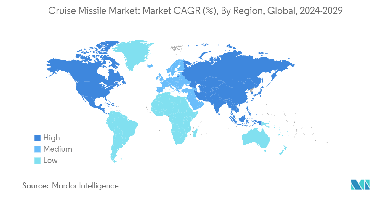 Cruise Missile Market: Market CAGR (%), By Region, Global, 2024-2029