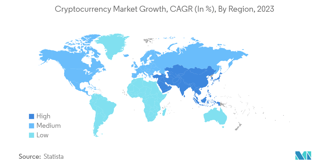 Cryptocurrency Market - Cryptocurrency Market Growth, CAGR (In %), By Region, 2023