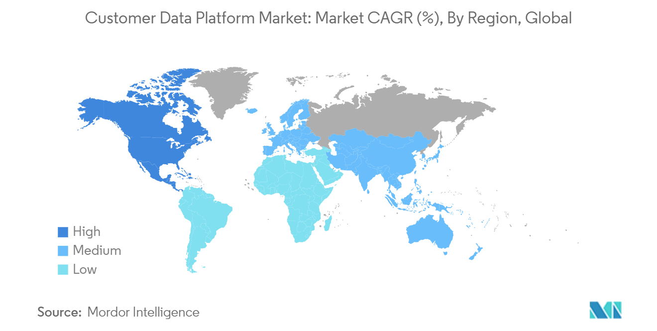 Рынок платформ обработки данных клиентов среднегодовой темп роста рынка (%), по регионам, во всем мире