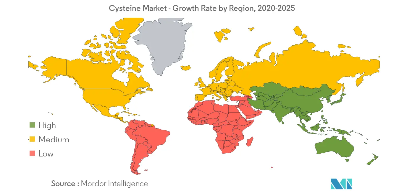 Mercado de Cisteína – Taxa de Crescimento por Região, 2020-2025