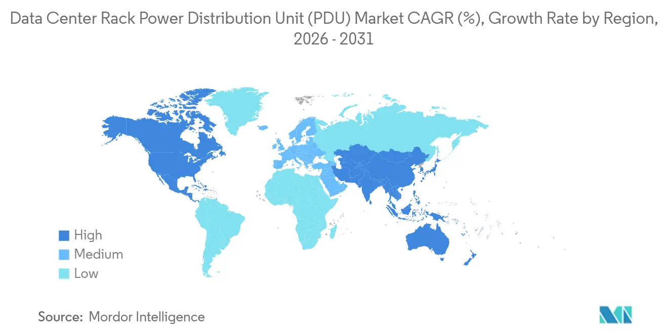 Taux de Croissance du Marché des Unités de Distribution d'Alimentation (PDU) en Rack pour Centres de Données par Région