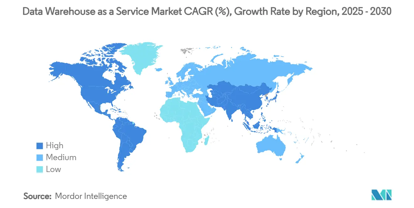 Data Warehouse as a Service Market CAGR (%), Growth Rate by Region