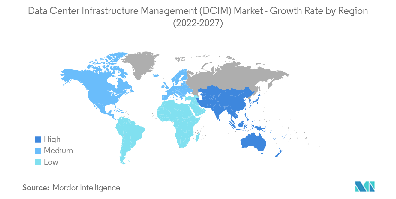 Mercado de gestión de infraestructura de centros de datos tasa de crecimiento por región (2022-2027)