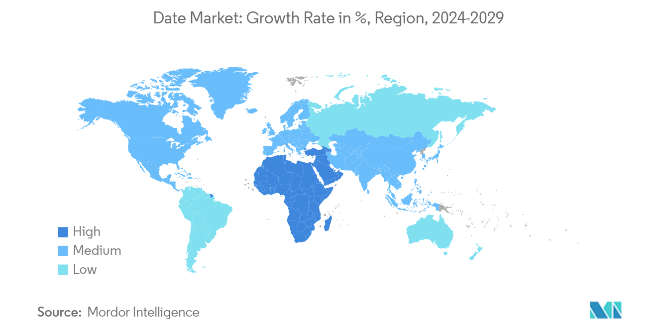 デーツ市場：成長率（％）、地域別、2024-2029年