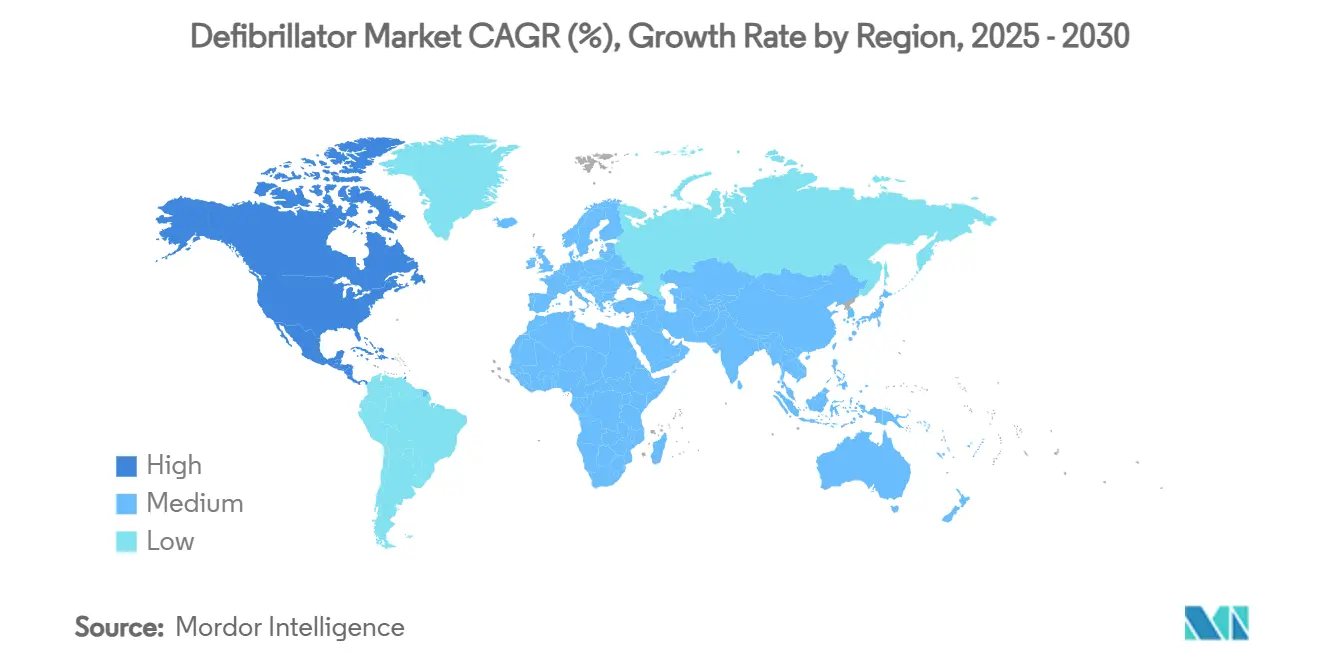 TCAC do Mercado de Desfibrilador (%), Taxa de Crescimento por Região