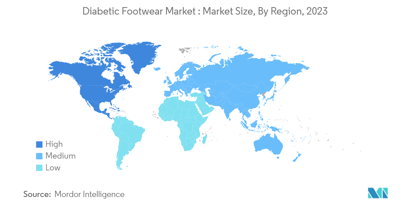 Рынок диабетической обуви размер рынка по регионам, 2023 г.