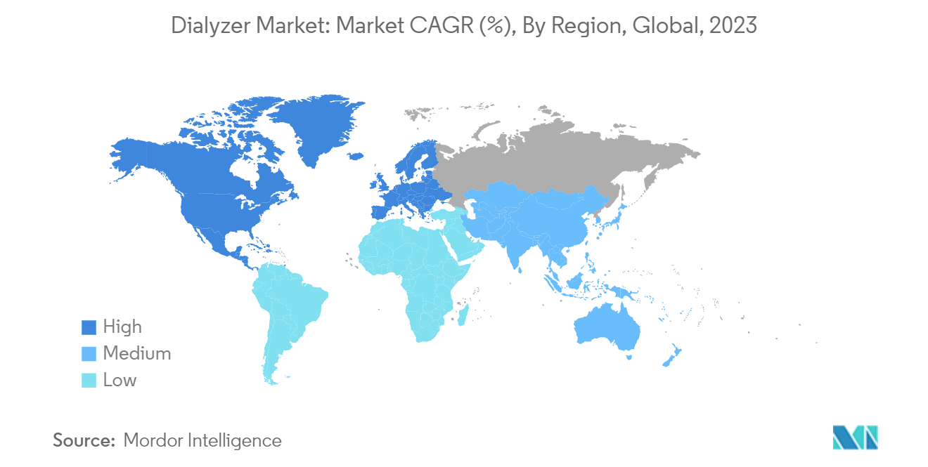 ダイアライザー市場市場CAGR(%)、地域別、世界、2023年