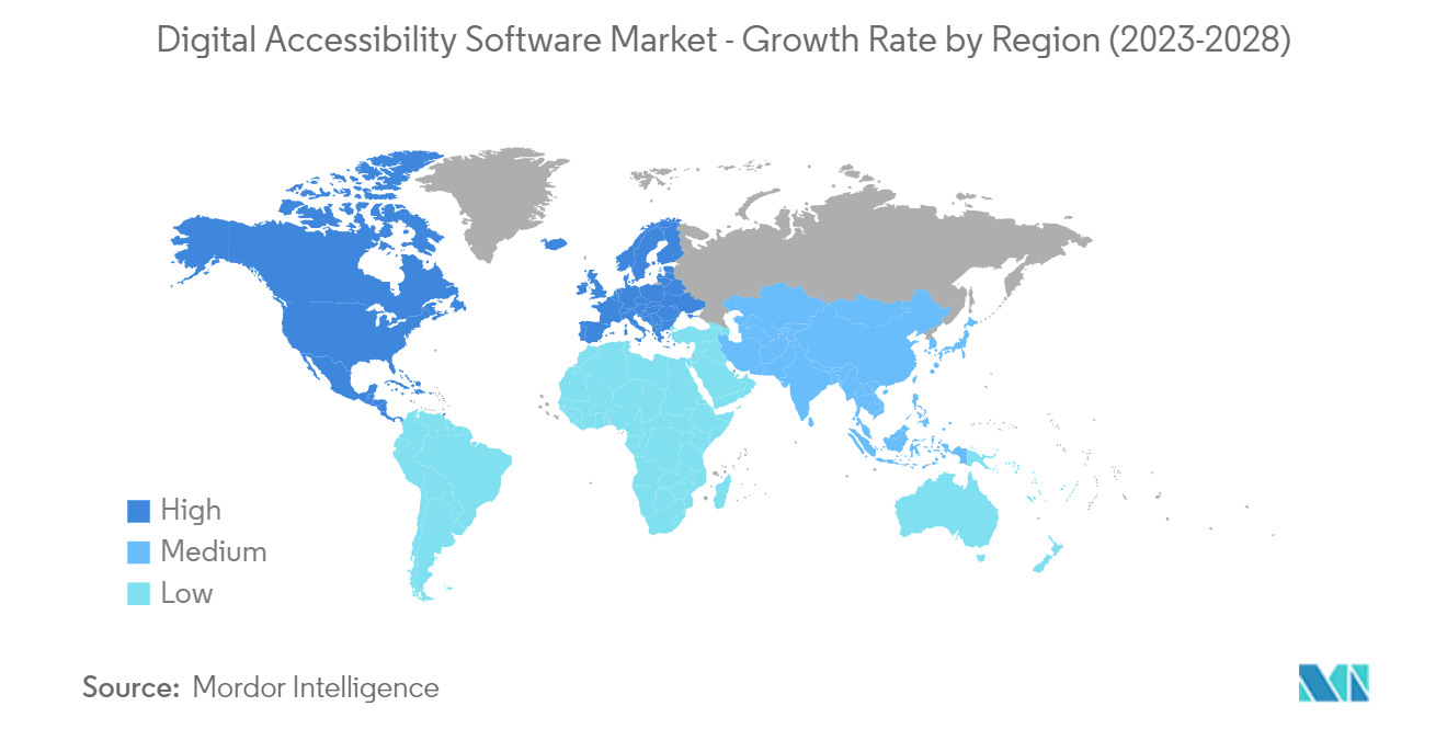 Mercado de software de accesibilidad digital tasa de crecimiento por región (2023-2028)