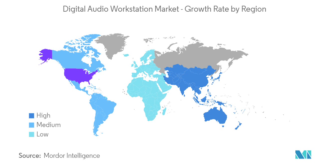 数字音频工作站市场 - 按地区划分的增长率