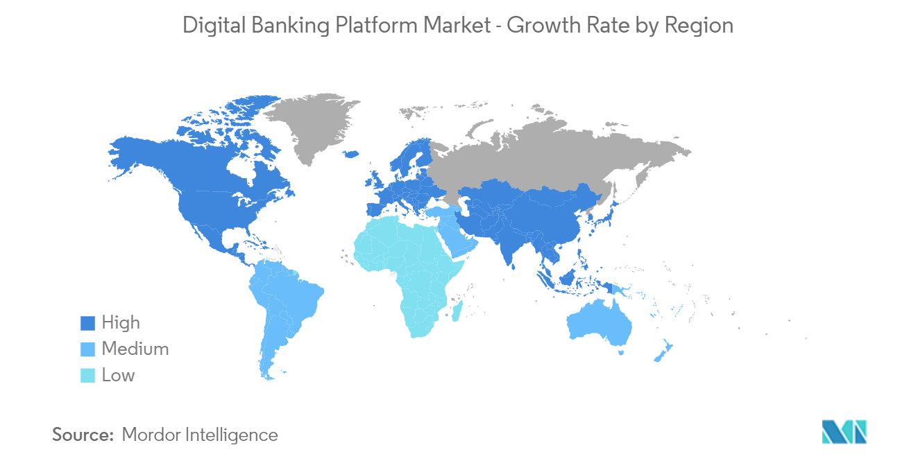Thị trường nền tảng ngân hàng số - Tốc độ tăng trưởng theo khu vực 