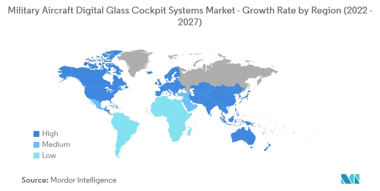 Markt für digitale Glas-Cockpitsysteme in militärischen Luftfahrzeugen – Wachstumsrate nach Region (2022 – 2027)
