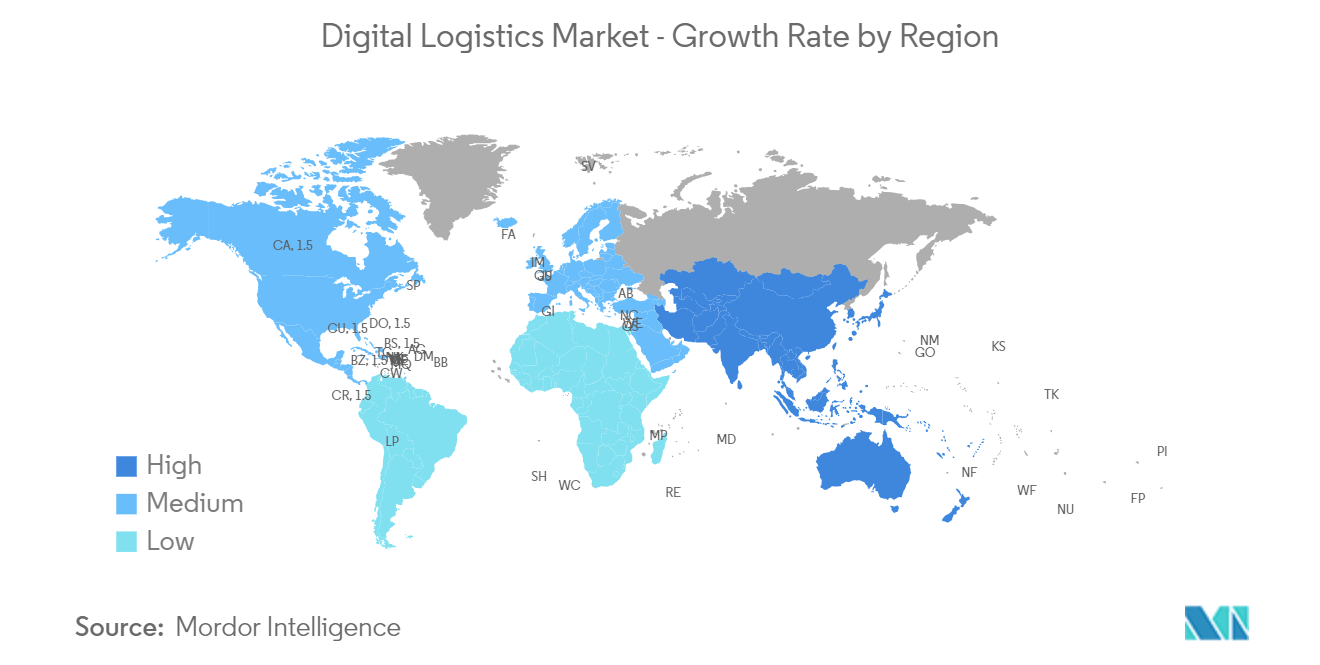 Digital Logistics Market-Growth Rate by Region (2023-2028)