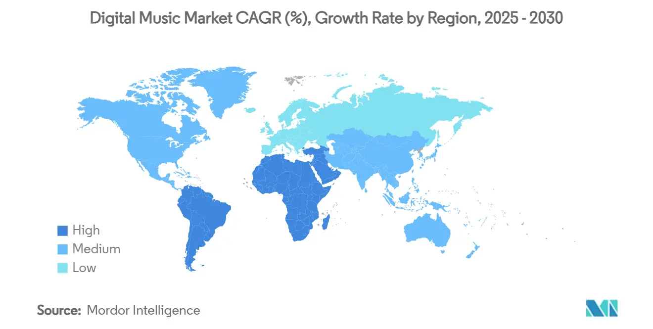 Digital Music Market CAGR (%), Growth Rate by Region