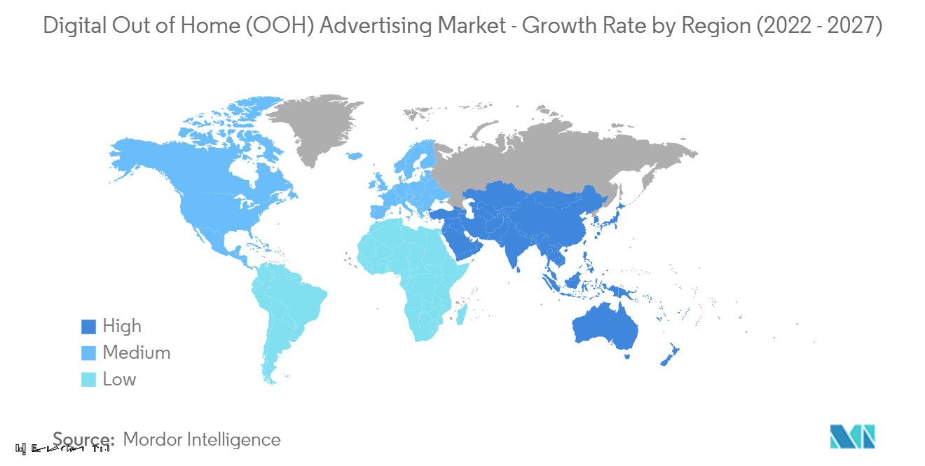 Digital Out of Home (OOH) Advertising Market - Growth Rate by Region (2022 - 2027)
