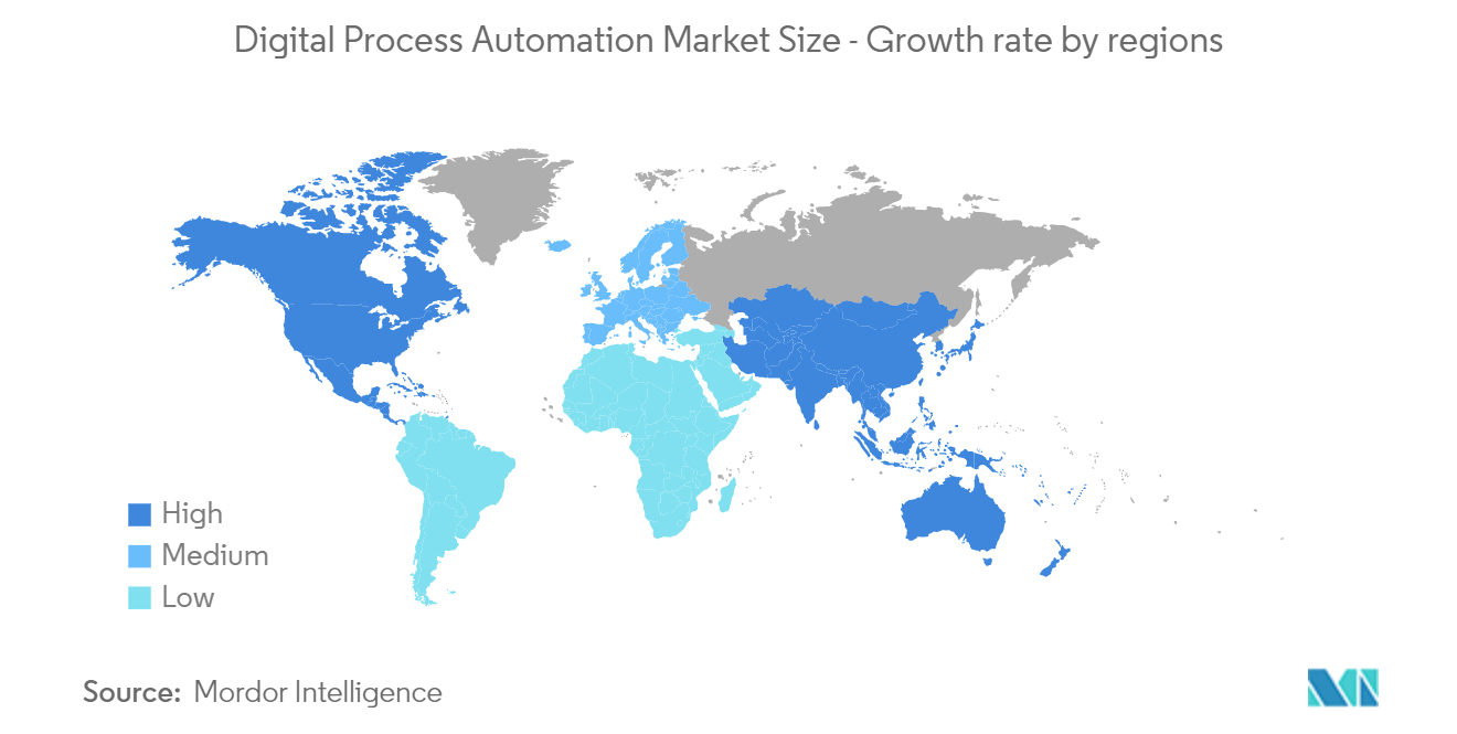 Объем рынка цифровой автоматизации процессов - темпы роста по регионам