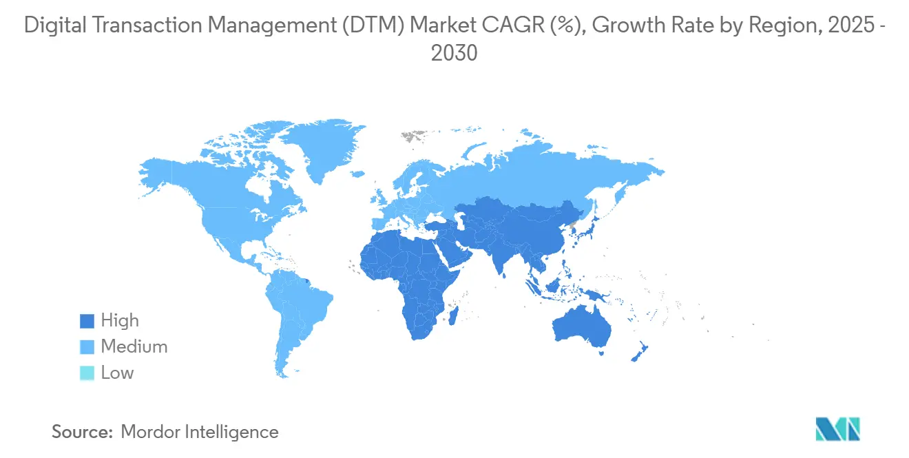 디지털 거래 관리(DTM) 토토 바카라 CAGR(%), 지역별 성장률