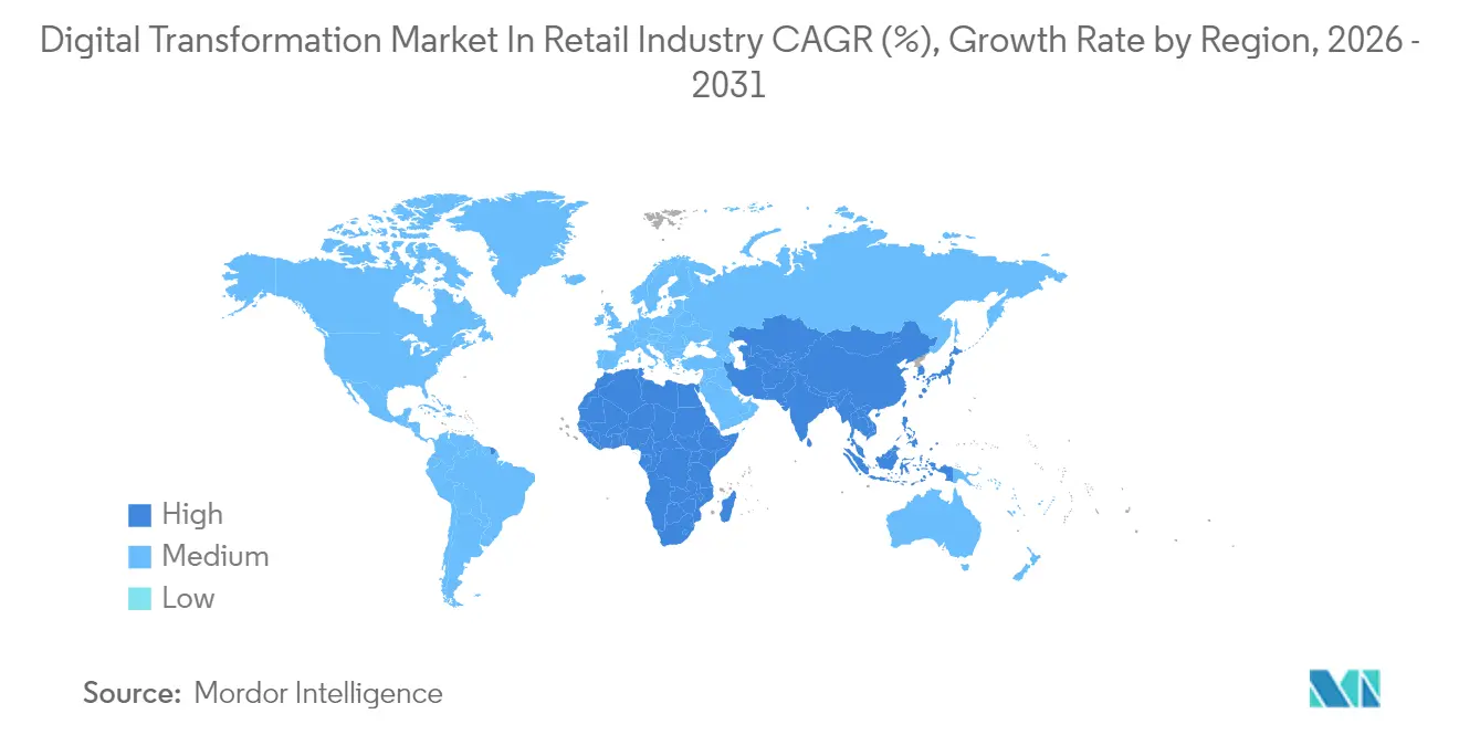Tasa de Crecimiento del Mercado de Transformación Digital en la Industria Minorista por Región