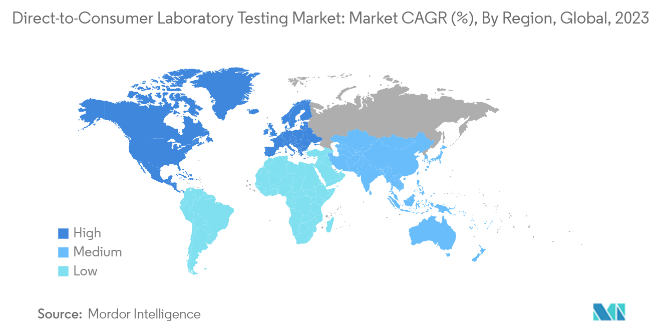 Direct-to-Consumer Laboratory Testing Market: Market CAGR (%), By Region, Global, 2023