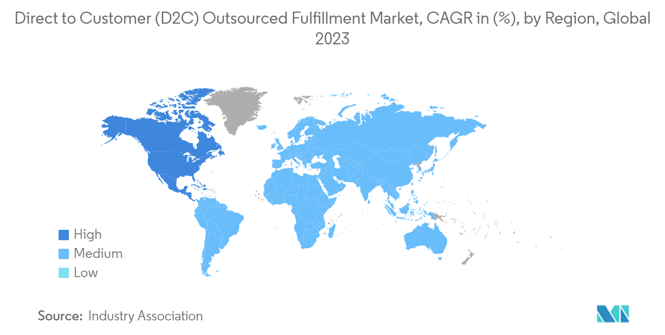 Direct To Customer Outsourced Fulfillment Market: Direct to Customer (D2C) Outsourced Fulfillment Market, CAGR in (%), by Region, Global 2023