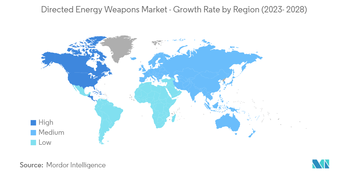 Рынок оружия направленной энергии – темпы роста по регионам (2023–2028 гг.)
