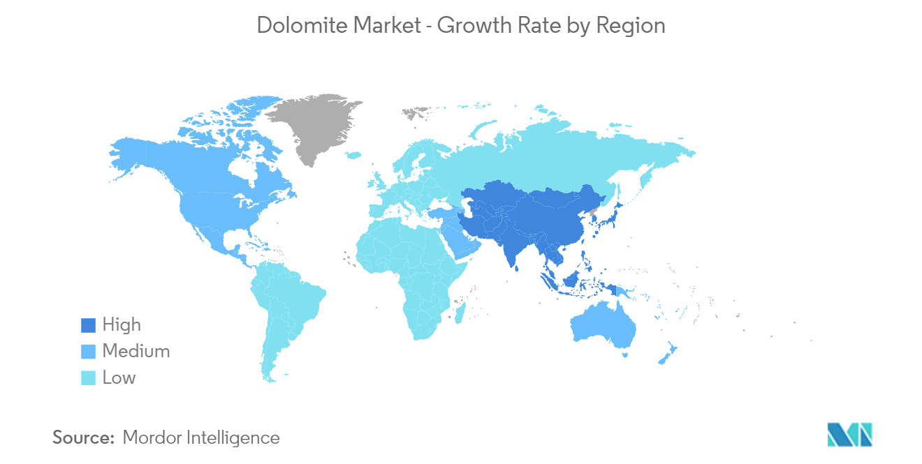 معدل نمو سوق الدولوميت حسب المنطقة
