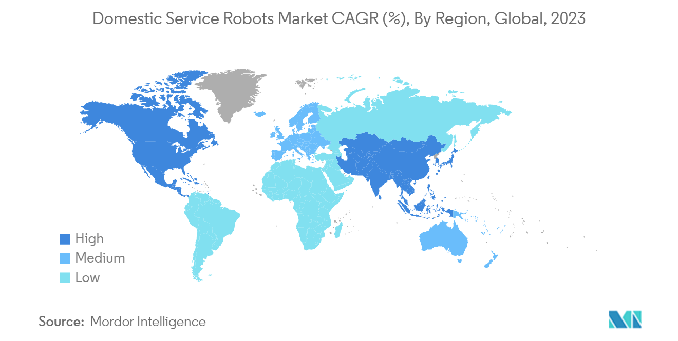 Domestic Service Robots Market CAGR (%), By Region, Global, 2023