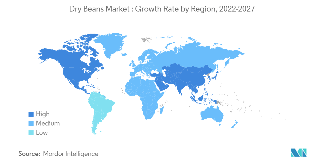 Mercado de frijoles secos tasa de crecimiento por región, 2022-2027