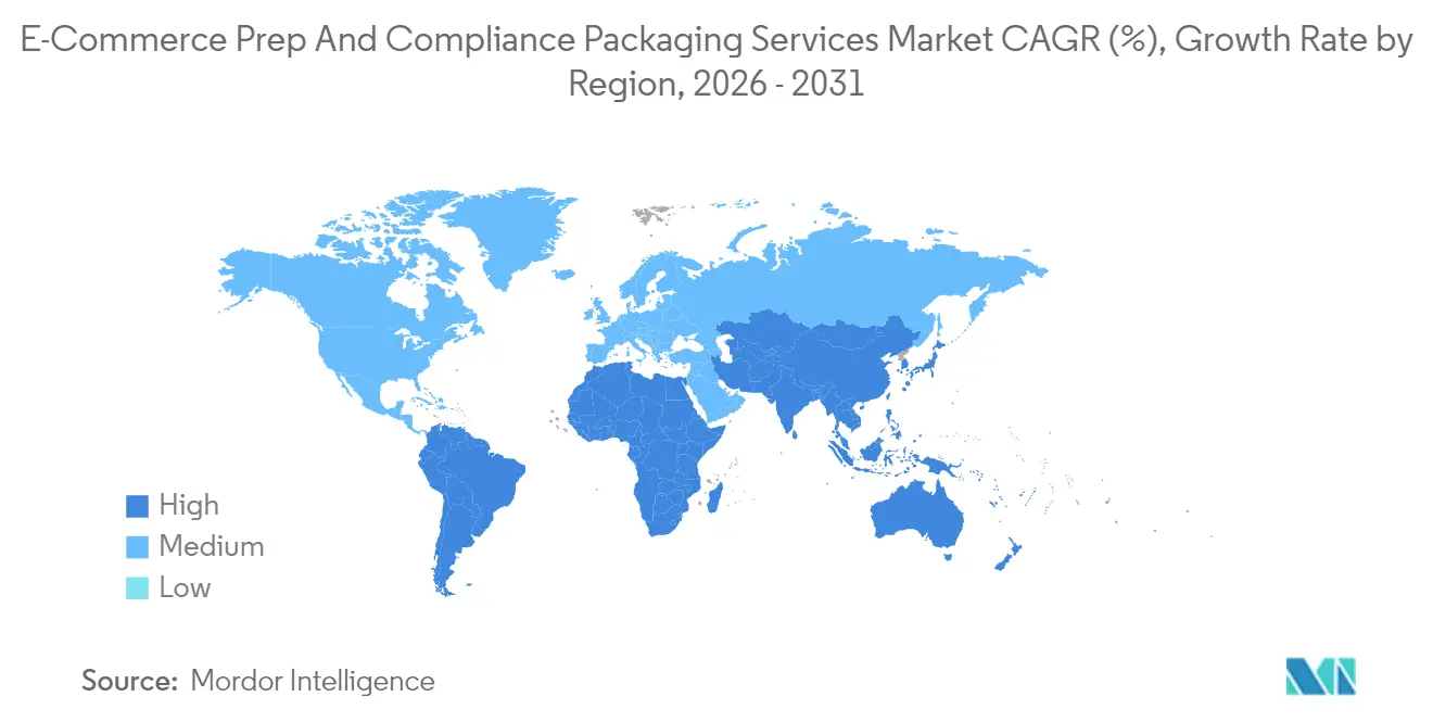 E-Commerce Prep And Compliance Packaging Services Market CAGR (%), Growth Rate by Region